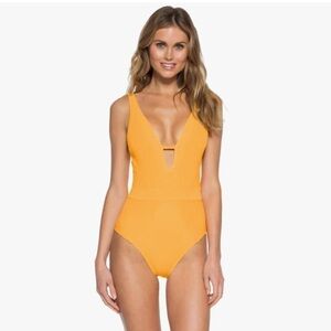 Becca Swim Rebecca Virtue One Piece Swimsuit Tie Back Yellow Plunge Size S